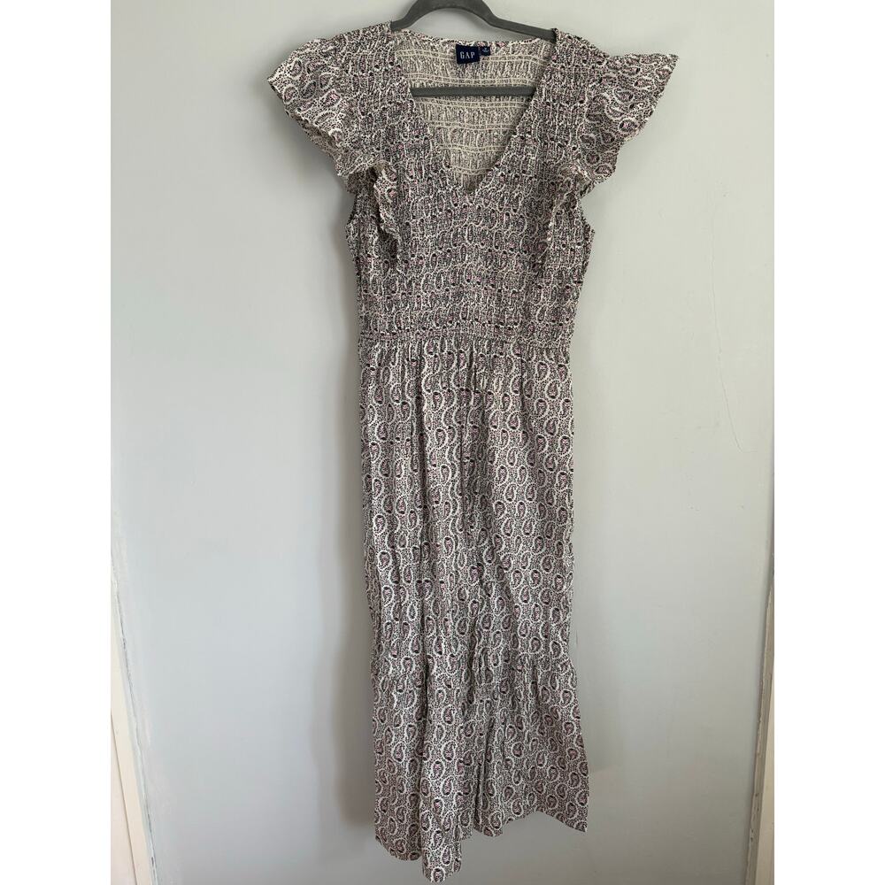 Gap Smocked Flutter Sleeve Midi Dress, paisley, size medium